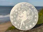 SELENITE / SATIN SPAR FAIRY  ETCHED CHARGING PLATE.   SPR15089POL