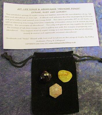 JOY, LIFE FORCE & ABUNDANCE "MEDICINE POUCH" CITRINE, RUBY AND GARNET. POUCH3