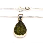  925 Silver Pendant Necklace Featuring A Raw Moldavite Crystal Specimen.   SP15982PEND