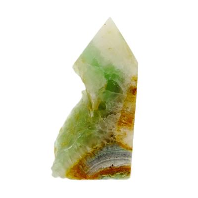 Polished Fluorite Four Sided Point/ Tower Specimen Featuring One Raw Uncut Face.   SP16855POL