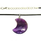 CRESCENT MOON PENDANT IN AMETHYST ON WAXED CORD.   SPR13967PEND