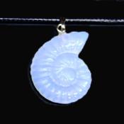 Gemstone Ammonite Pendant In Opalite On Waxed Cotton Cord.   SPR16847