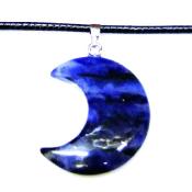 CRESCENT MOON PENDANT IN SODALITE ON WAXED CORD.   SPR16894