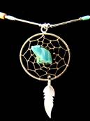 NATIVE AMERICAN SILVER WITH TURQUOISE DREAMCATCHER NECKLACE. 077N