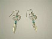 TURQUOISE & SILVER HEART SHAPED DREAM CATCHER EARRINGS. 700E