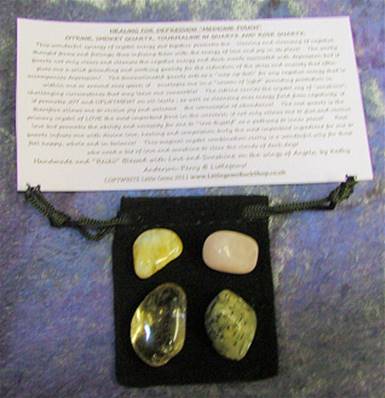 HEALING FOR DEPRESSION "MEDICINE POUCH" CITRINE, SMOKEY QUARTZ, TOURMALINE IN QUARTZ AND ROSE