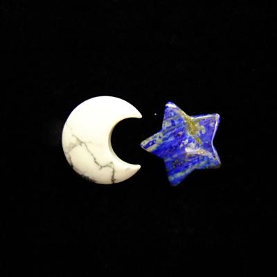 LAPIS LAZULI STAR & WHITE HOWLITE MOON CARVINGS.    SP13915POL