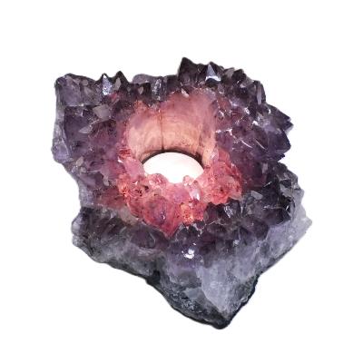 Amethyst Druze Single Candle Tea Light Holder.   SP17047