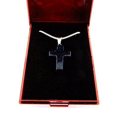 BOXED GEMSTONE CROSS PENDANT IN BLUE GOLDSTONE.   SPR14645PEND