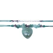 Chip & Bead Necklace Featuring Green Aventurine & Silver Plated Beads And a Heart Pendant On Green Cord.   SPR16978NEC