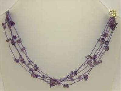 AMETHYST THREADED GEM CHIP NECKLACE. 18" LONG. 14g. SPR999