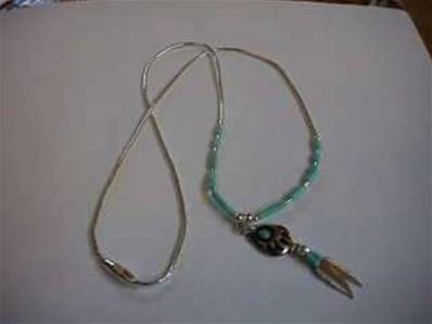 Turquoise Bearclaw Necklace with 2 feathers - 079N