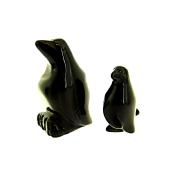 SET OF TWO PENGUIN CARVINGS IN BLACK OBSIDIAN.   SP14095POL