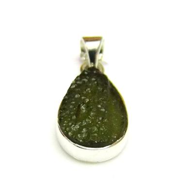 925 Silver Pendant Necklace Featuring A Raw Moldavite Crystal Specimen. SP15981PEND