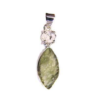 Designer Pendant in 925 Silver Featuring a Cat's Eye Shape Raw Moldavite Crystal.   SP16292PEND  