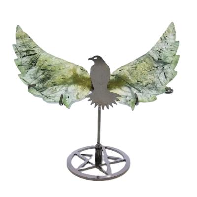 Dove Sculpture in Metal Featuring Carved Wings in Epidote with Prehnite.   SP16383POL 