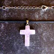 CROSS PENDANT IN ROSE QUARTZ ON WAXED CORD.   SPR13959PEND