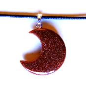 CRESCENT MOON PENDANT IN COPPER GOLDSTONE ON WAXED CORD.   SPR13969PEND