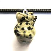 Gemstone & Waxed Cord Necklace Featuring A Carved Waving Cat Pendant In Dalmation Jasper.   SPR16098PEND