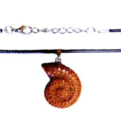 Gemstone Ammonite Pendant In Copper Goldstone On Waxed Cotton Cord.   SPR16845