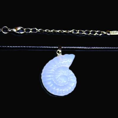 Gemstone Ammonite Pendant In Opalite On Waxed Cotton Cord.   SPR16847