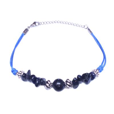 Chip & Bead Bracelet Featuring Blue Goldstone & Silver Plated Beads On A Blue Cord With Lobster Style Clasp With Extender Chain.   SPR16981BR