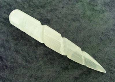 SELENITE (SATIN SPAR) SPIRAL CARVED HEALING WANDS. SPR7610POL