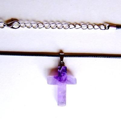 CROSS PENDANT IN AMETHYST ON WAXED CORD.   SPR13958PEND