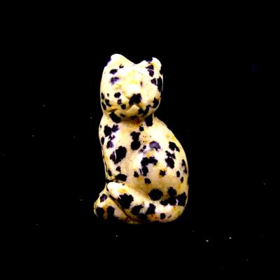 GEMSTONE KITTEN CARVING IN DALMATIAN JASPER.   SPR14475POL