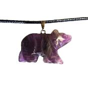 Gemstone & Waxed Cord Necklace Featuring A Carved Bear Pendant In Amethyst.   SPR16092PEND