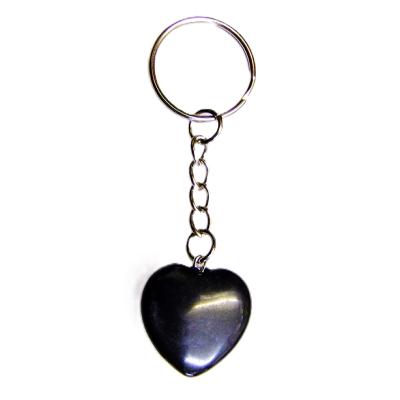 Mini Puff Heart Gemstone Keyring In Hematite.   SPR16439POL