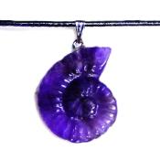 Gemstone Ammonite Pendant In Amethyst On Waxed Cotton Cord.   SPR16848