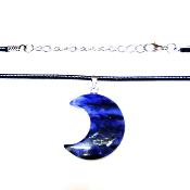 CRESCENT MOON PENDANT IN SODALITE ON WAXED CORD.   SPR16894