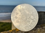 SELENITE / SATIN SPAR ROUND ZODIAC ETCHED CHARGING PLATE.   SPR15088POL 