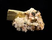 QUARTZ CLUSTER FORMATIONS WITH RHODONITE ON PYRITE CRYSTAL SPECIMEN.   SP12377 