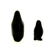 SET OF TWO PENGUIN CARVINGS IN BLACK OBSIDIAN.   SP14095POL