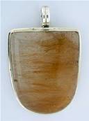 SILVER DESIGNER PENDANT FEATURING A LARGE CABACHON IN QUARTZ WITH GOLDEN RUTILE. 48MM X 32MM APROX.