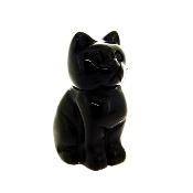 Gemstone Carving Of A Cat (Large Size) In Black Obsidian.   SPR16937POL