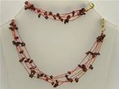 GARNET THREADED GEM CHIP 18" NECKLACE & 7" BRACELET TWO PIECE SET. SPR1013