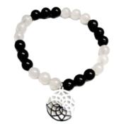 Charm Bracelet in Quartz with Black Obsidian round beads.   SPR15168BR  