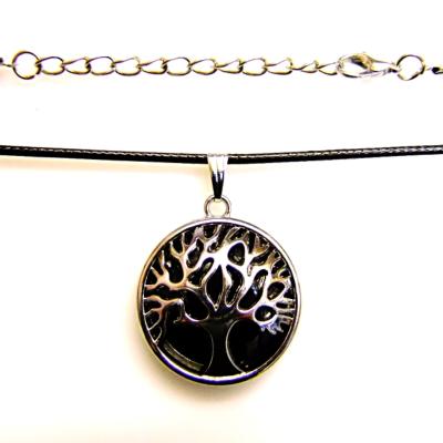 Tree Of Life Pendant Style Necklace With Black Obsidian.   SPR15499PEND