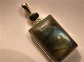 Labradorite with facet green tourmaline Indian Silver pendant 4-4.5cm inc bail rectangle.