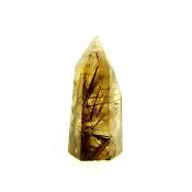 POLISHED SMOKEY QUARTZ POINT FEATURING GOLDEN RUTILE INCLUSIONS.   SP13488POL