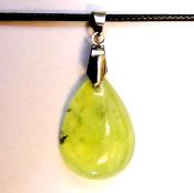 PREHNITE DOME POLISHED TEARDROP SHAPE CRYSTAL PENDANT ON A WAXED COTTON CORD.   SPR14535