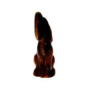 GEMSTONE CARVING OF HOWLING MOON WOLF IN TIGERSEYE.   SPR14760POL