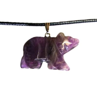 Gemstone & Waxed Cord Necklace Featuring A Carved Bear Pendant In Amethyst.   SPR16092PEND