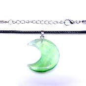 CRESCENT MOON PENDANT IN FLUORITE ON WAXED CORD.   SPR16895