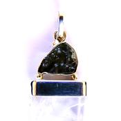 925 SILVER CAPPED QUARTZ WITH RAW MOLDAVITE CRYSTAL.   SP14092PEND