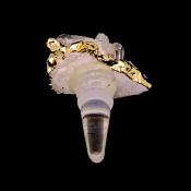 GLASS BOTTLE STOPPER WITH GOLD BANDED QUARTZ CLUSTER TOP.   SP14687POL