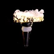 GLASS BOTTLE STOPPER WITH GOLD BANDED QUARTZ CLUSTER TOP.   SP14688POL